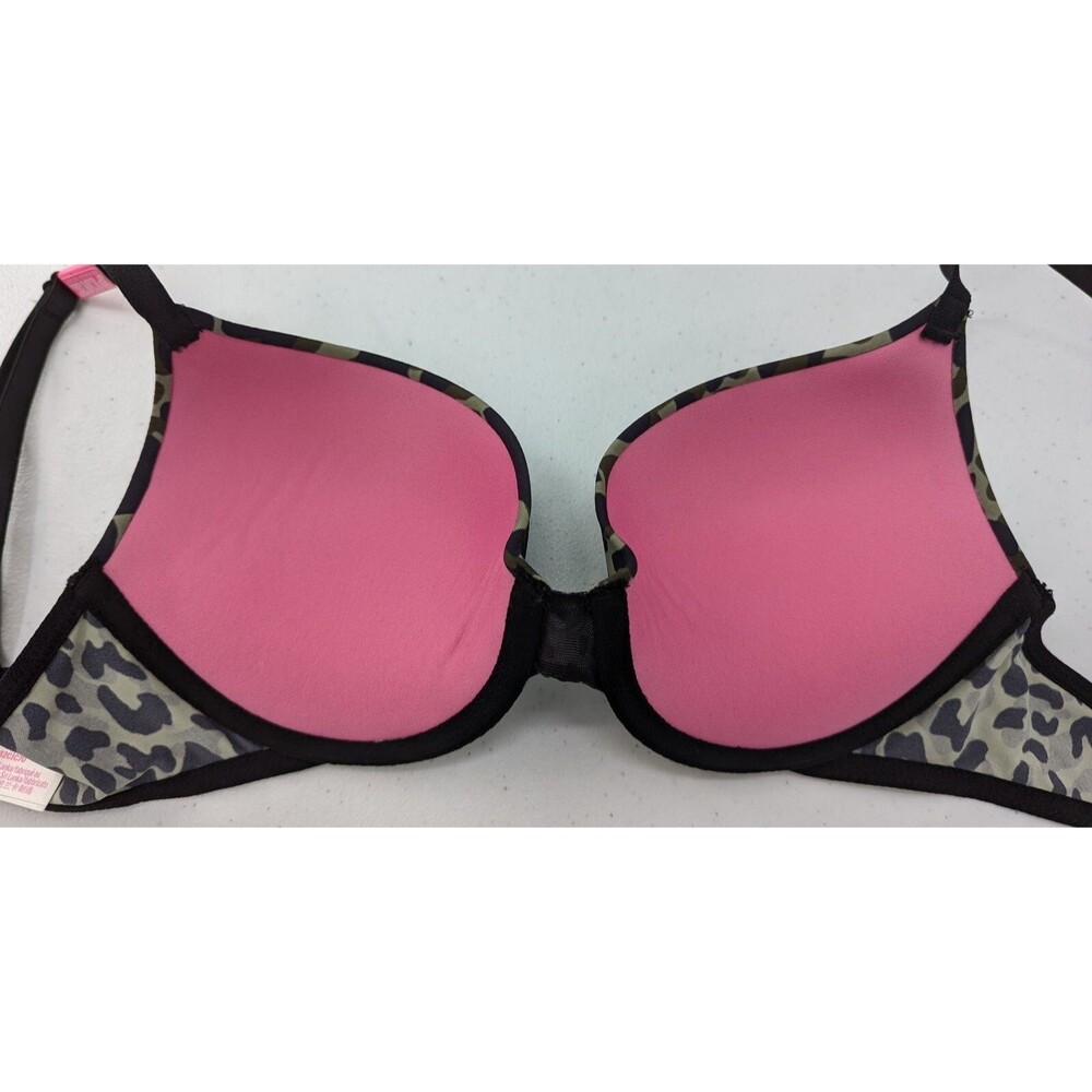 Victoria's Secret PINK Bra Women's 32A Green Black Camouflage Logo Push Up - Picture 5 of 7